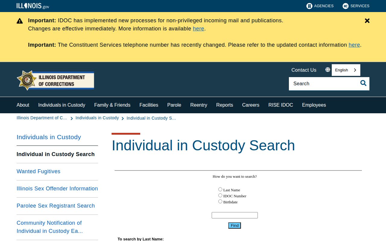 Illinois Department of Corrections offender search for Henderson County custody records