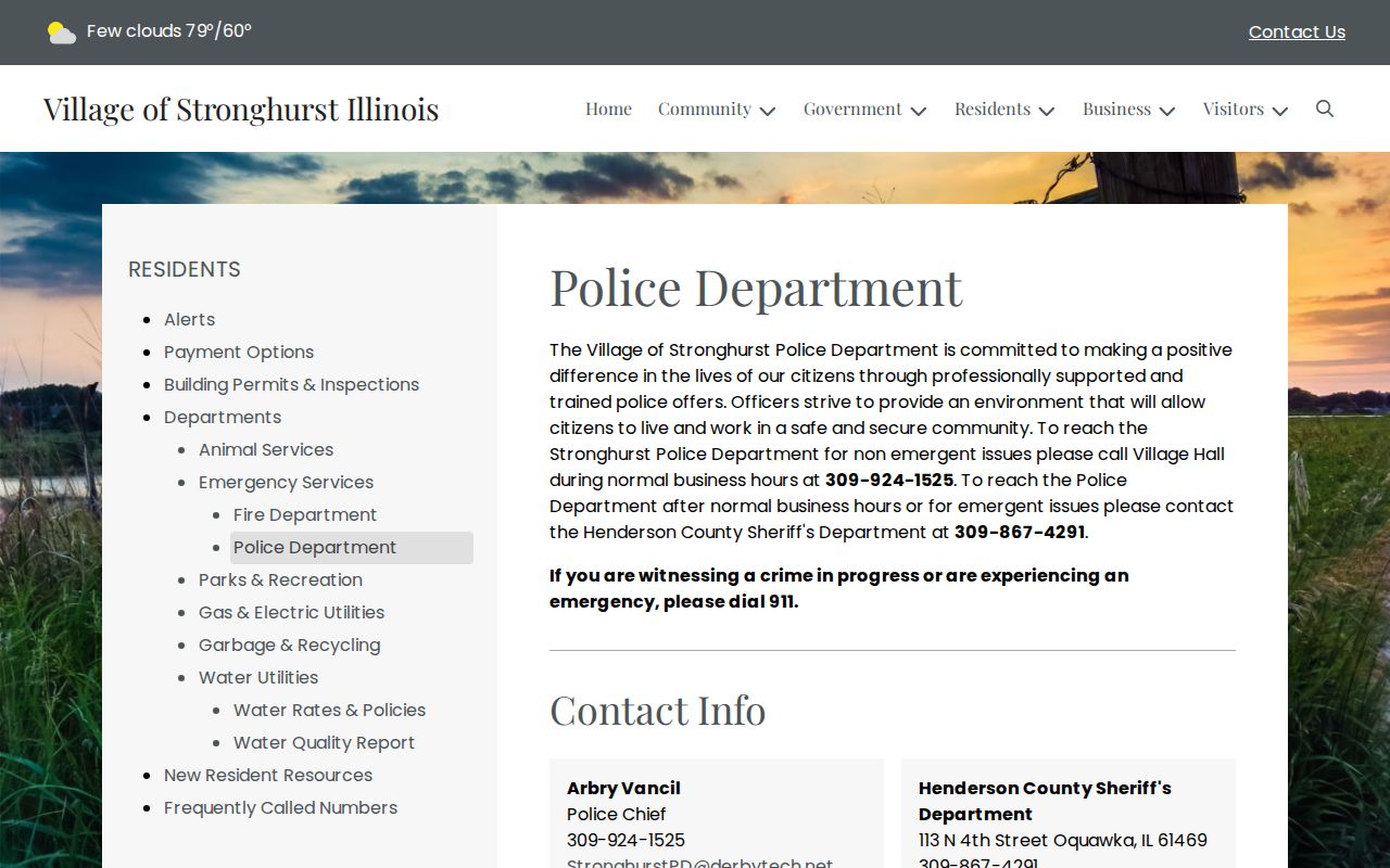 Stronghurst Police Department page for Henderson County municipal records