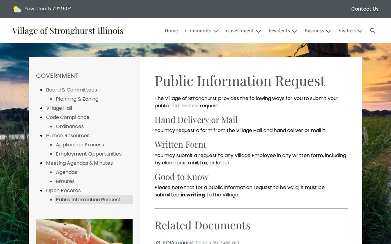 Stronghurst public information request page for written records access